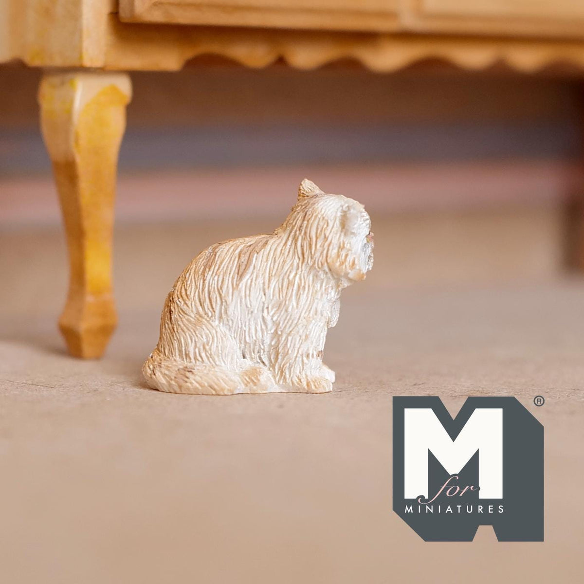 1:12 Scale Miniature Fluffy Sitting Cat, 13/16 inch tall, DIY Dollhouse Supply (cast resin) (orange and cream)