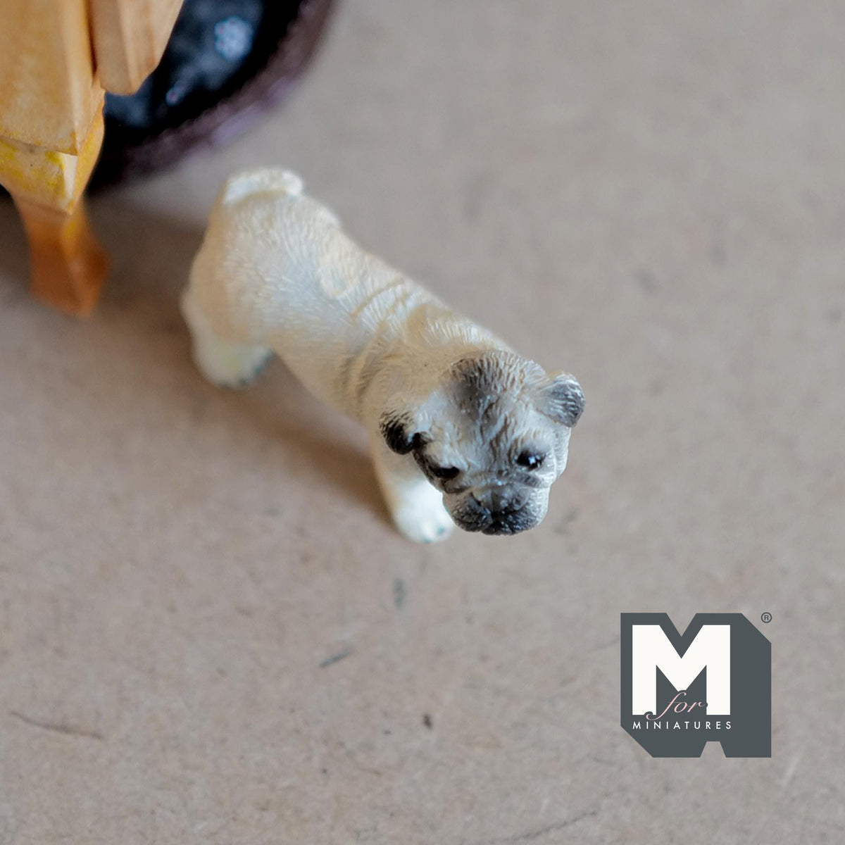 1:12 Scale Miniature Standing Pug Dog Figurine, 1-1/2 inch long, DIY Dollhouse Supply (cast resin) (beige)