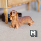 Miniature Standing Longhair Dachshund 1:12 Scale Weiner Dog 2-3/16 inch long (cast resin) (brown) - C052