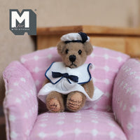 Miniature Plush Lady Bear One Piece Dress and Beret Hat 1:12 Dollhouse Bear with Flexible Limbs 2 inch tall (from WMB) - H047