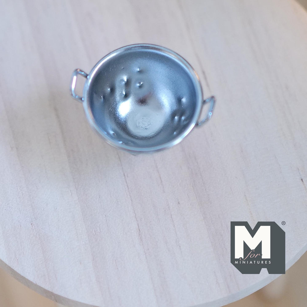 1:12 Scale Miniature Colander with Handles, 13/16 inch tall, DIY Dollhouse Supply (metal) (silver)