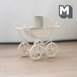 Miniature Classic Style Stroller 1:12 Scale Dollhouse Metal Pram Baby Carriage Cart 3-7/8 inch long (cream) - G099