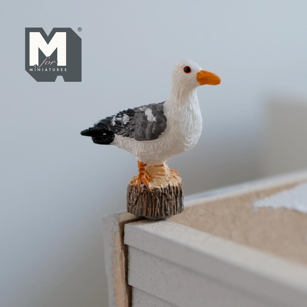 1:12 Scale Miniature Seagull on Post, 1-7/16 inch long, DIY Dollhouse Supply (cast resin)