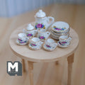 1:12 Scale Miniature Porcelain Tea Set, Floral Pattern, Set of 15, DIY Dollhouse Supply