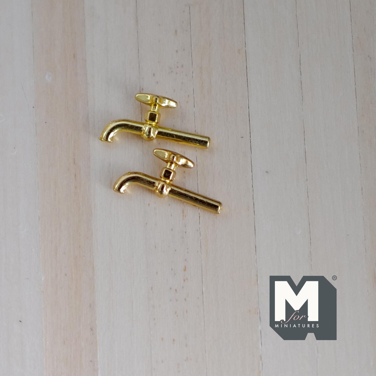 1:12 Scale Miniature Metal Dollhouse Faucet, Set of 2, 1/2 inch long (gold)