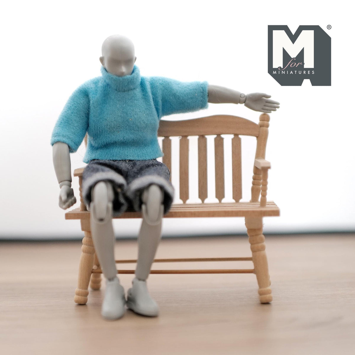 1:12 Scale Miniature Unpainted Wood Garden Bench, Slatted Back, Curved Arms, 3-1/2 inch long, DIY Dollhouse Supply