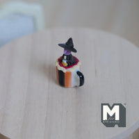 Miniature Witch and Cream Mug Halloween Themed Beverage 1:12 Scale Coffee Mug 15/16 inch tall - E095