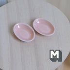 1:12 Scale Miniature Ceramic Oval Bowls, Set of 2, 1 inch long, DIY Dollhouse Supply (pink)