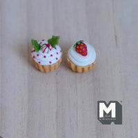 Dollhouse Miniature Cup Cakes Set of 2 , Miniature Dessert Christmas Muffins 7/16 inch dia. - E034