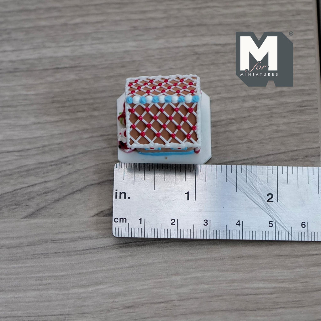 1:12 Scale Miniature Gingerbread House with Santa, Candy Cane and Christmas Tree, 1-1/8 inch long, DIY Dollhouse Supply (non edible)