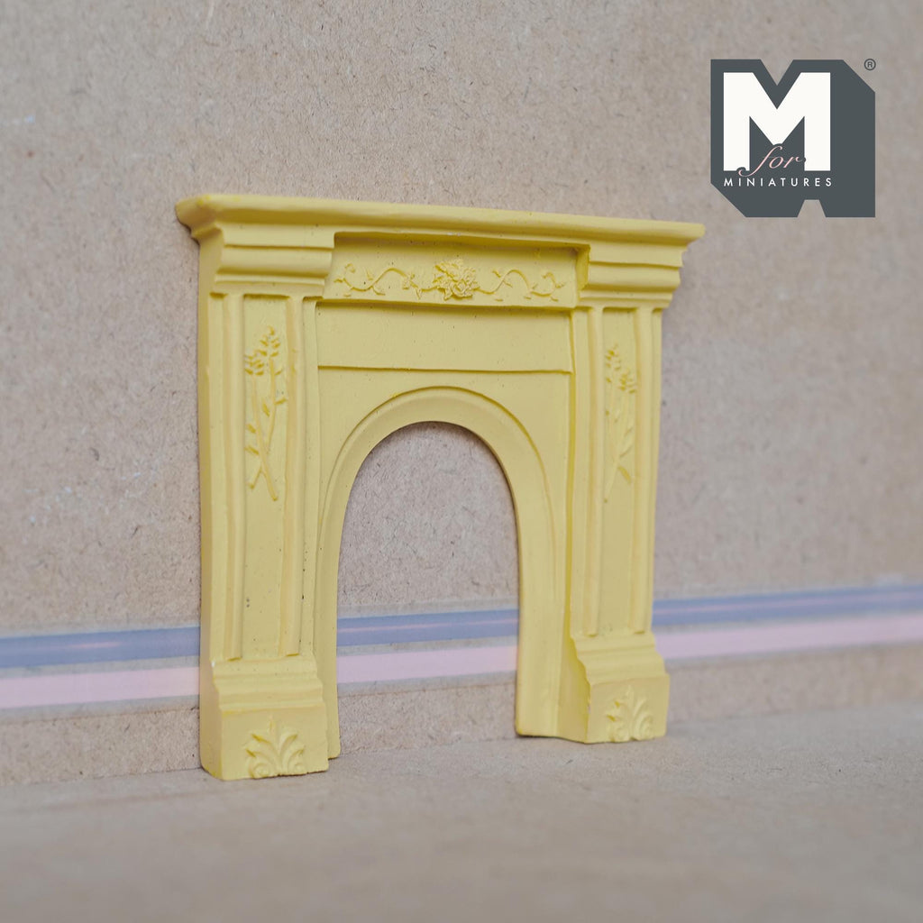 1:12 Scale Miniature Unpainted Fireplace Surround, Arched Opening, Mantel Shelf, 4 inch wide, DIY Dollhouse Supply (cast resin) (cream)