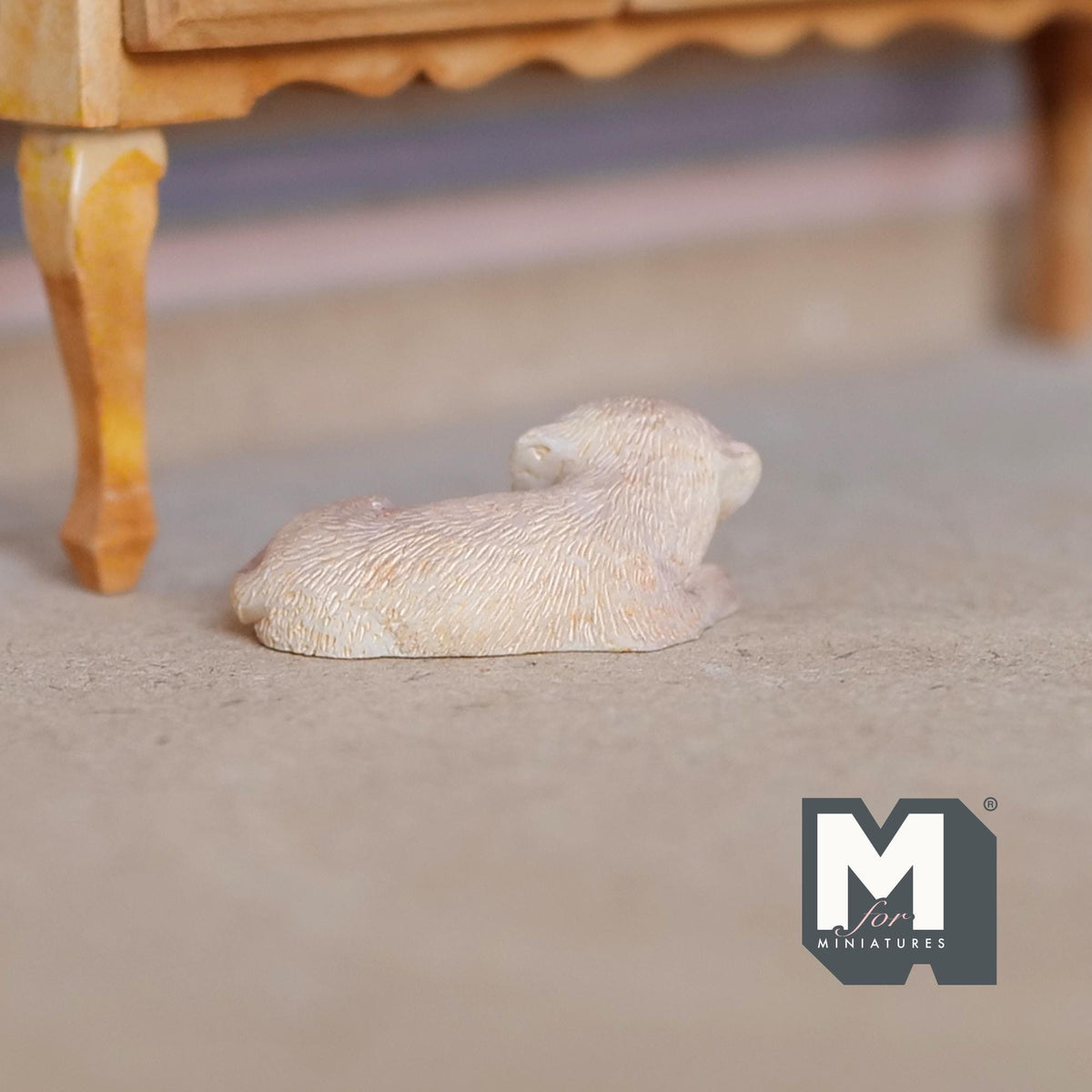 1:12 Scale Miniature Sleeping Labrador Puppy, 1-7/16 inch long, DIY Dollhouse Supply (cast resin) (cream)