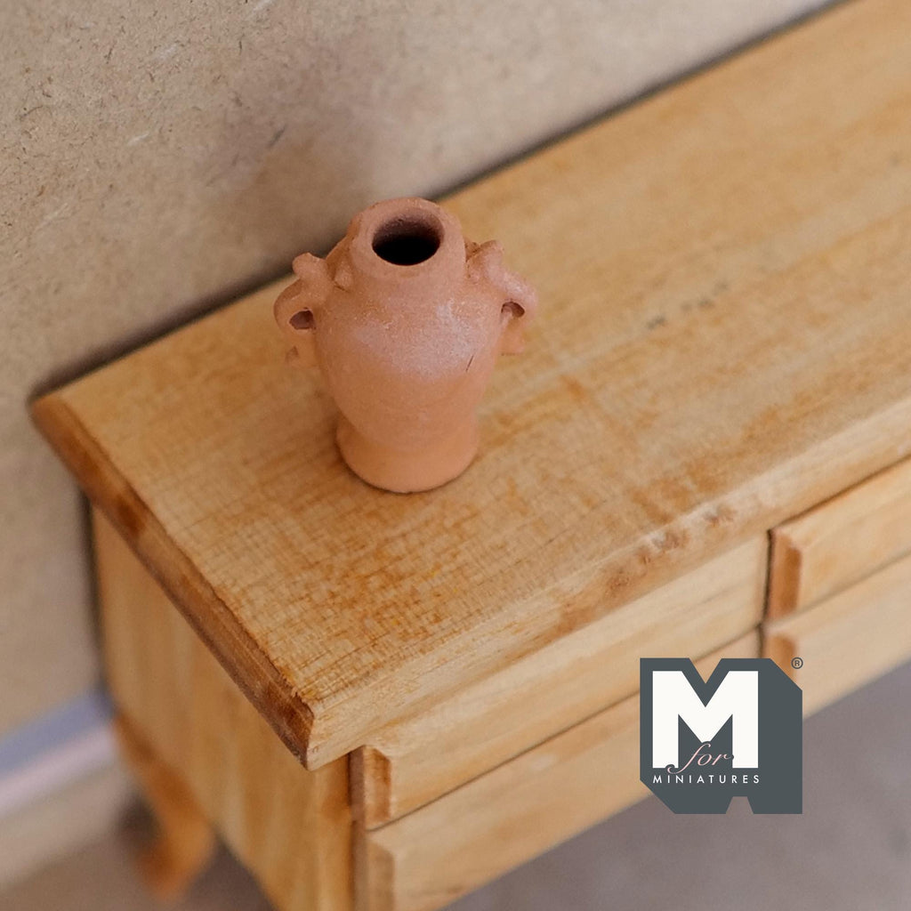 1:12 Scale Miniature Terracotta Clay Amphora Vase with Two Handles, 1-1/8 inch tall, DIY Dollhouse Supply