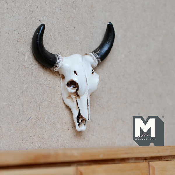 Miniature Ram Goat Sheep Skull Dollhouse Wall Art Decoration 2 inch wide (cast resin) (beige black) - H050