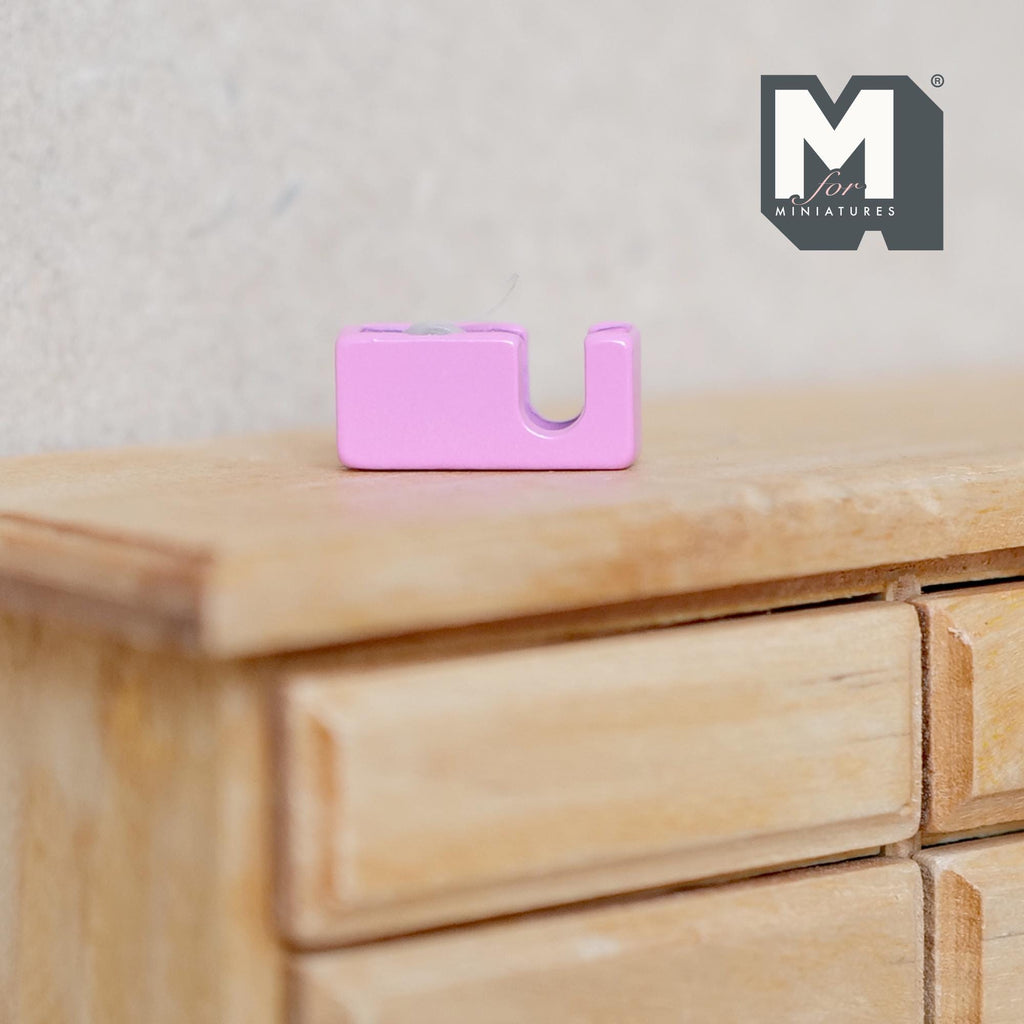 1:12 Scale Miniature Metal Tape Dispenser with Tape Roll, 11/16 inch long, DIY Dollhouse Supply (pink)