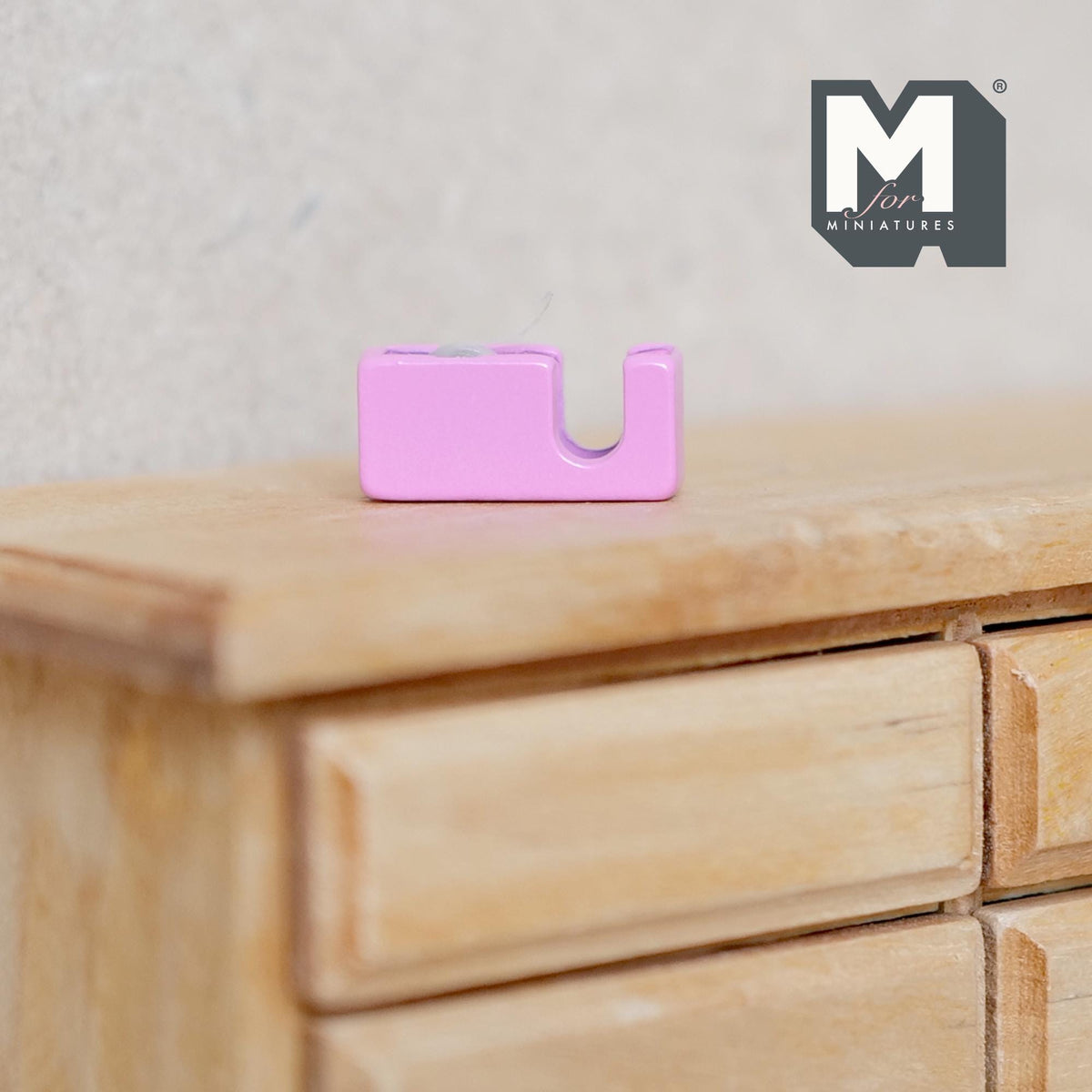 1:12 Scale Miniature Metal Tape Dispenser with Tape Roll, 11/16 inch long, DIY Dollhouse Supply (pink)