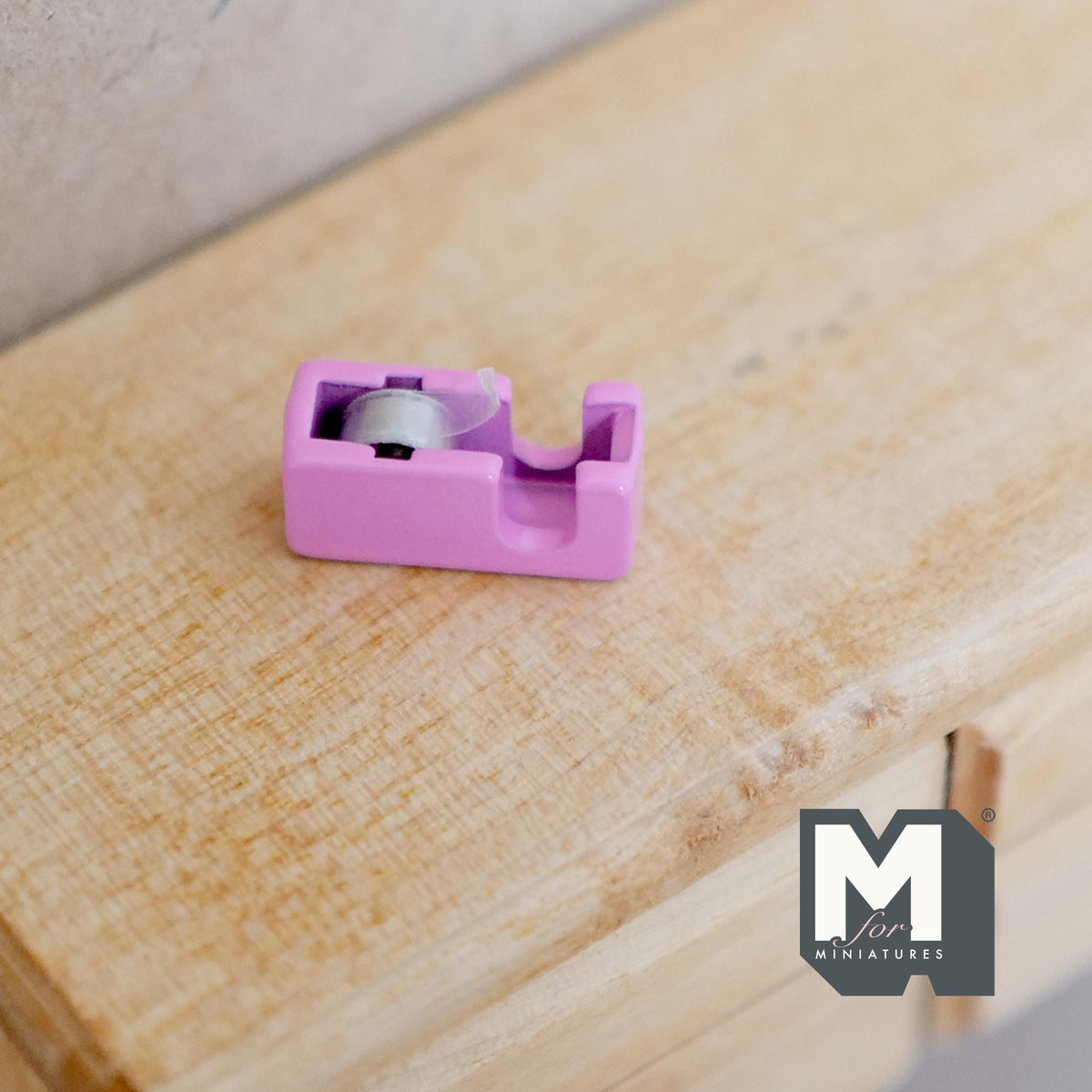 1:12 Scale Miniature Metal Tape Dispenser with Tape Roll, 11/16 inch long, DIY Dollhouse Supply (pink)