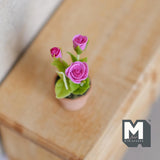 Dollhouse Supplies potted flower, dolls house Rose, decoration living room 1 12th scale miniature (pink) - F083