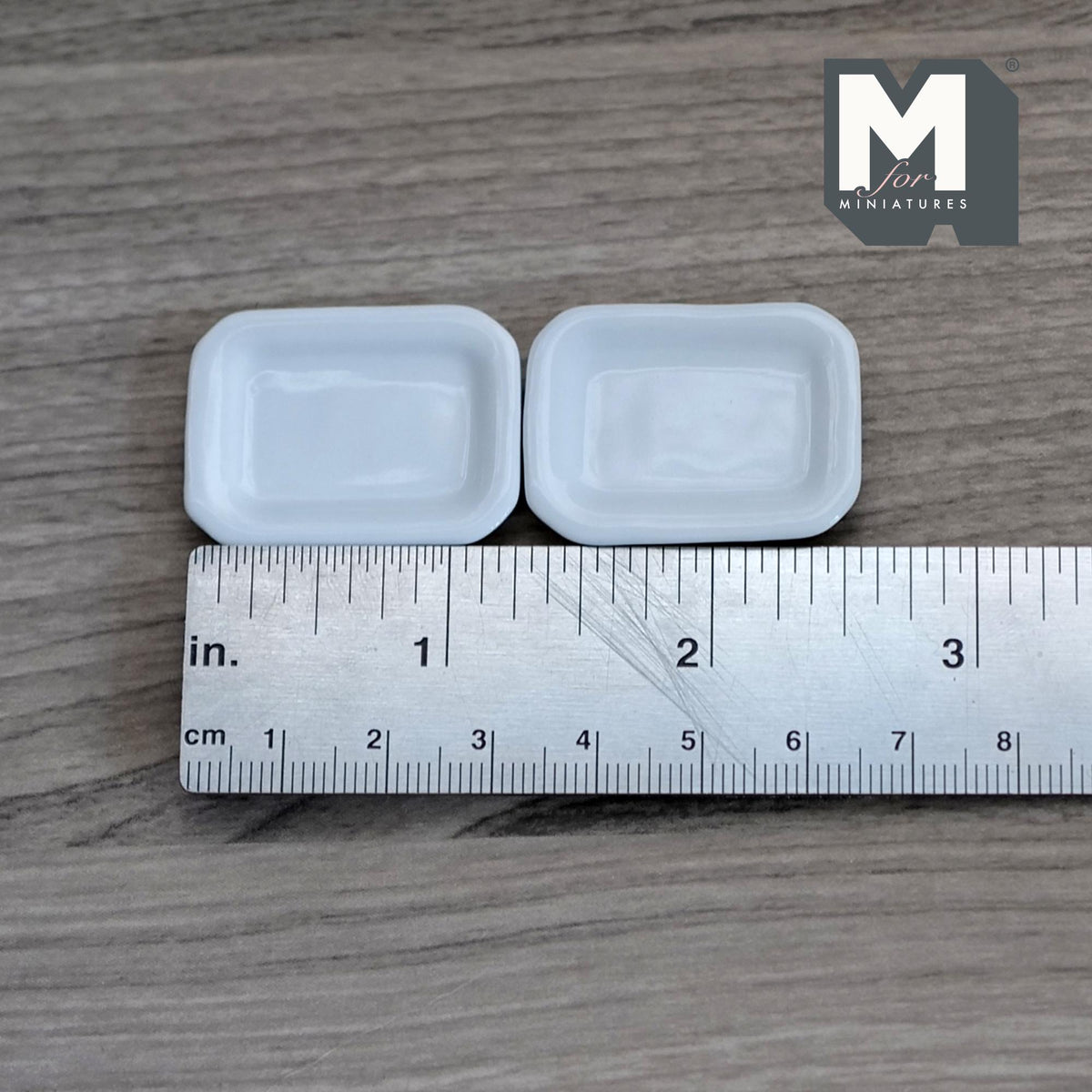 1:12 Scale Miniature Ceramic Rectangular Dining Plates, Set of 2, 1-1/4 inch long, DIY Dollhouse Supply (white)