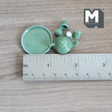 1:12 Scale dollhouse porcelain ceramic teapot tea 6 piece set doll house teapot tea cups tray parlour miniature set of 6 (green) - A036