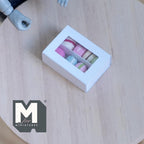 1:12 Scale Miniature Box of 8 Macarons, Clear Window Lid, 1 inch long, DIY Dollhouse Supply (white)
