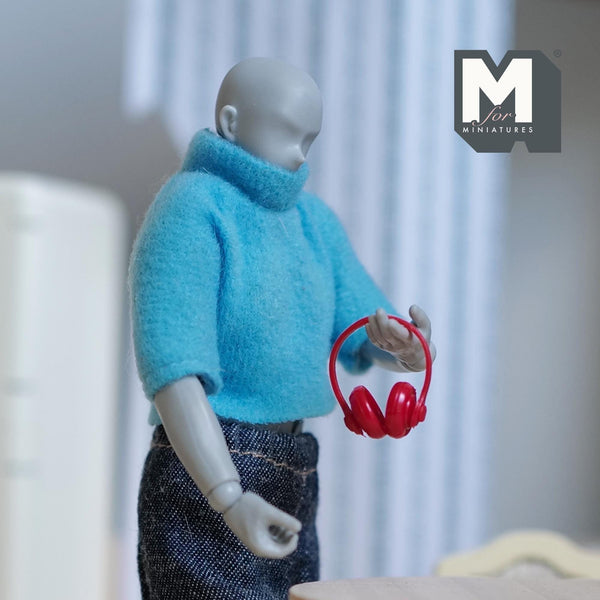 Miniature Headphone 1:12 Scale Dollhouse Supplies Headset Over Ear Headphone  (red) (non working) - G043