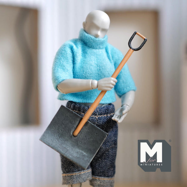 Dollhouse Supplies Miniature Snow Shovel 1:12 Scale Metal Blade Shovel with Wood Handle Snow Pusher 3-1/8 inch long - F076