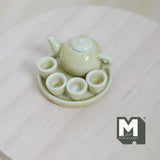 1:12 Scale dollhouse porcelain ceramic teapot tea 6 piece set doll house teapot tea cups tray parlour miniature set of 6 (yellow) - A036