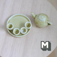 1:12 Scale dollhouse porcelain ceramic teapot tea 6 piece set doll house teapot tea cups tray parlour miniature set of 6 (yellow) - A036