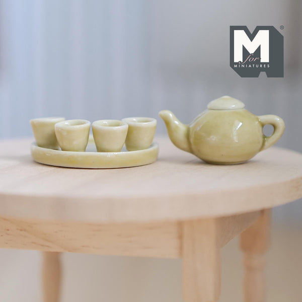 1:12 Scale dollhouse porcelain ceramic teapot tea 6 piece set doll house teapot tea cups tray parlour miniature set of 6 (yellow) - A036