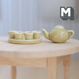 1:12 Scale dollhouse porcelain ceramic teapot tea 6 piece set doll house teapot tea cups tray parlour miniature set of 6 (yellow) - A036