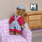 1:12 Scale Miniature Plush Mama Bear, Striped Cap and Overalls, 2-3/4 inch tall, DIY Dollhouse Supply