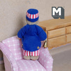 1:12 Scale Miniature Plush Bear, Stars and Stripes Outfit with Cap and Bell, 3-7/16 inch tall, DIY Dollhouse Supply