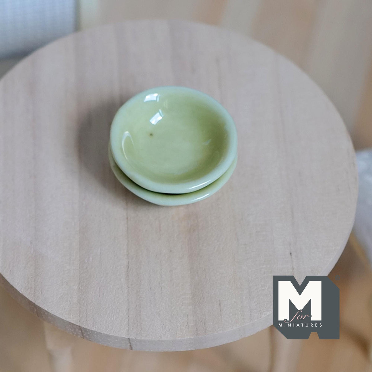 1:12 Scale Miniature Ceramic Bowls, Set of 2, 1-1/8 inch dia., DIY Dollhouse Supply (pale green)