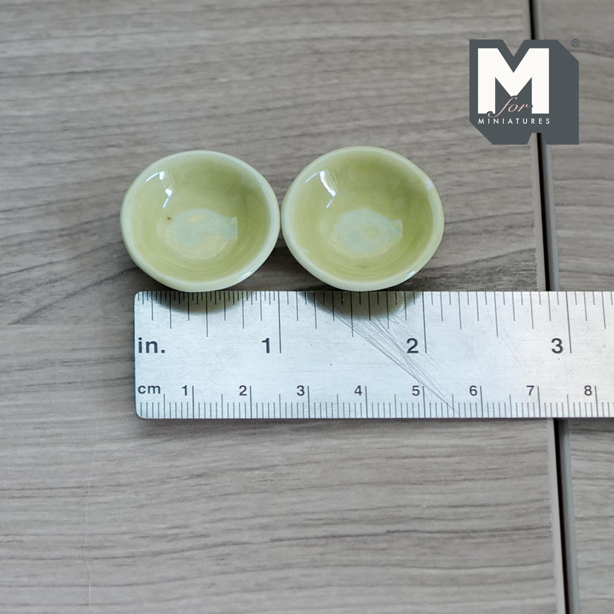 1:12 Scale Miniature Ceramic Bowls, Set of 2, 1-1/8 inch dia., DIY Dollhouse Supply (pale green)