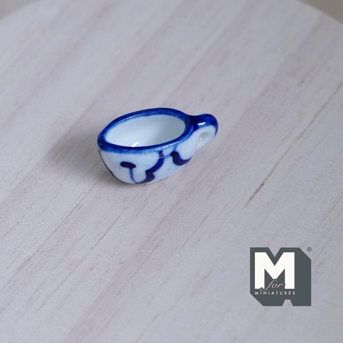 1:12 Scale Miniature Ceramic Cream Boat with Handle, 13/16 inch long, DIY Dollhouse Supply (blue pattern)