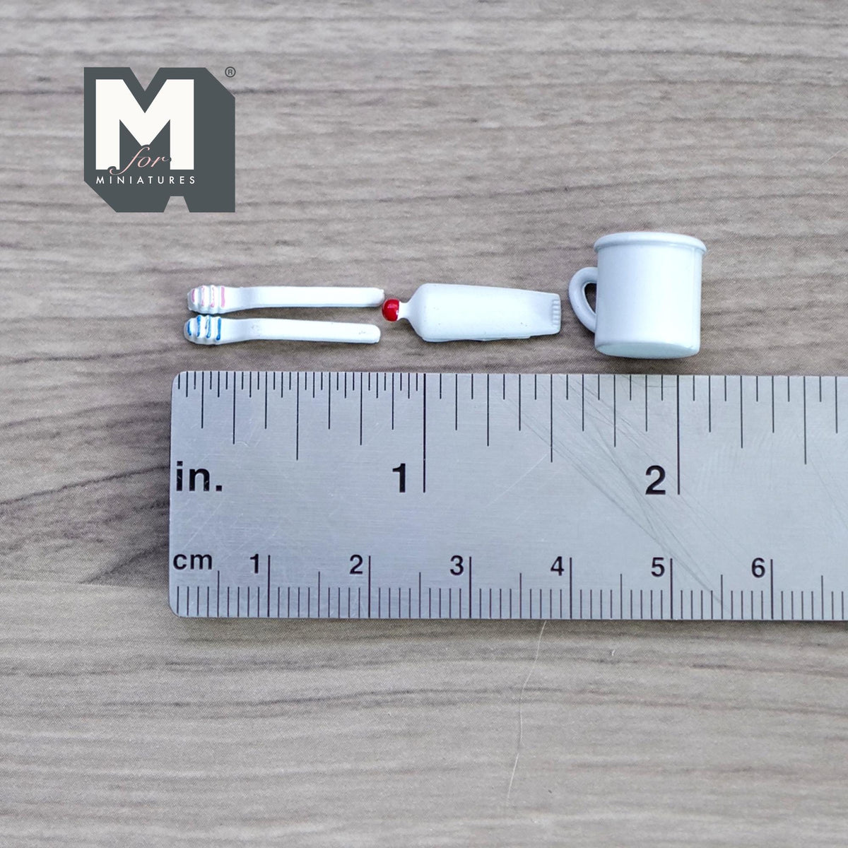1:12 Scale Miniature Rinse Cup with Toothbrushes and Toothpaste, Set of 4, 3/4 inch long, DIY Dollhouse Supply (white)
