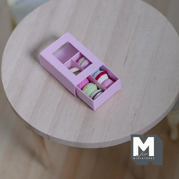 Miniature Box of Macaron 1:12 Scale Dollhouse Food Dessert 8 Pieces 1/4 inch dia. (pink) - E034