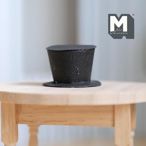 Miniature Round Top Hat 1:12 Scale High Hat Cylinder Hat 3/4 inch tall (black) - C045