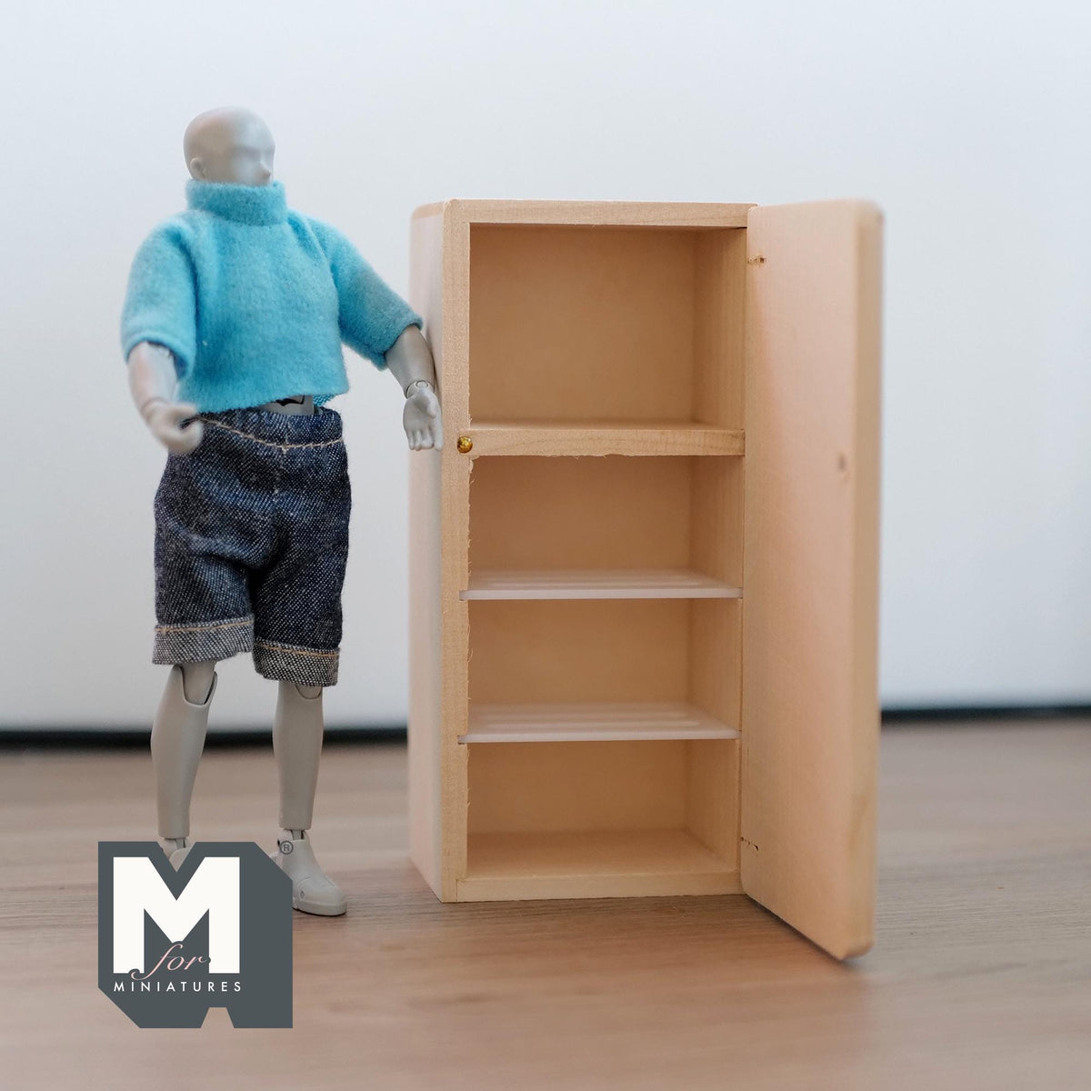 1:12 Scale Miniature Unpainted Wood Column Refrigerator, 4 Shelves, 5-1/16 inch tall, DIY Dollhouse Supply