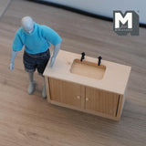 Dollhouse Supplies Unpainted Sink Cabinet 1:12 Scale Miniature Kitchen Cabinet with Faucets 3 inch tall (wood) - H013