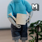 1:12 Scale Miniature Metal Round Watering Can, Ribbed Body, 13/16 inch tall, DIY Dollhouse Supply (cream)