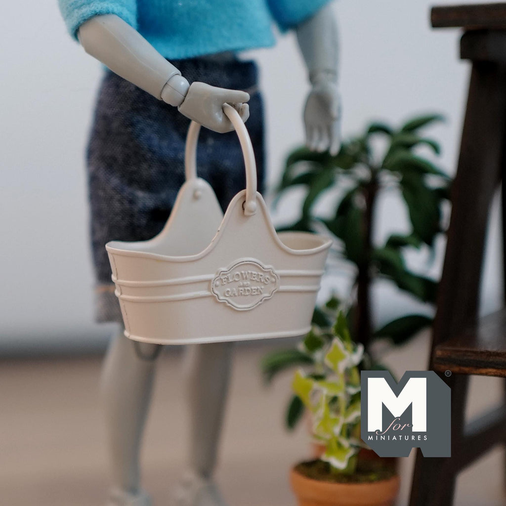 1:12 Scale Miniature Metal Flower Basket with Arched Handle, 1-5/8 inch long, DIY Dollhouse Supply (beige)