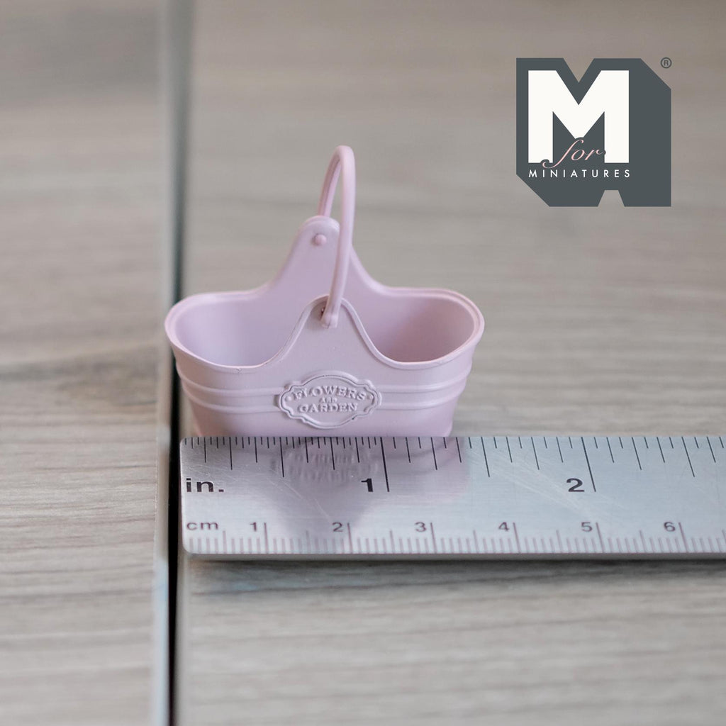 1:12 Scale Miniature Metal Flower Basket with Arched Handle, 1-5/8 inch long, DIY Dollhouse Supply (pink)