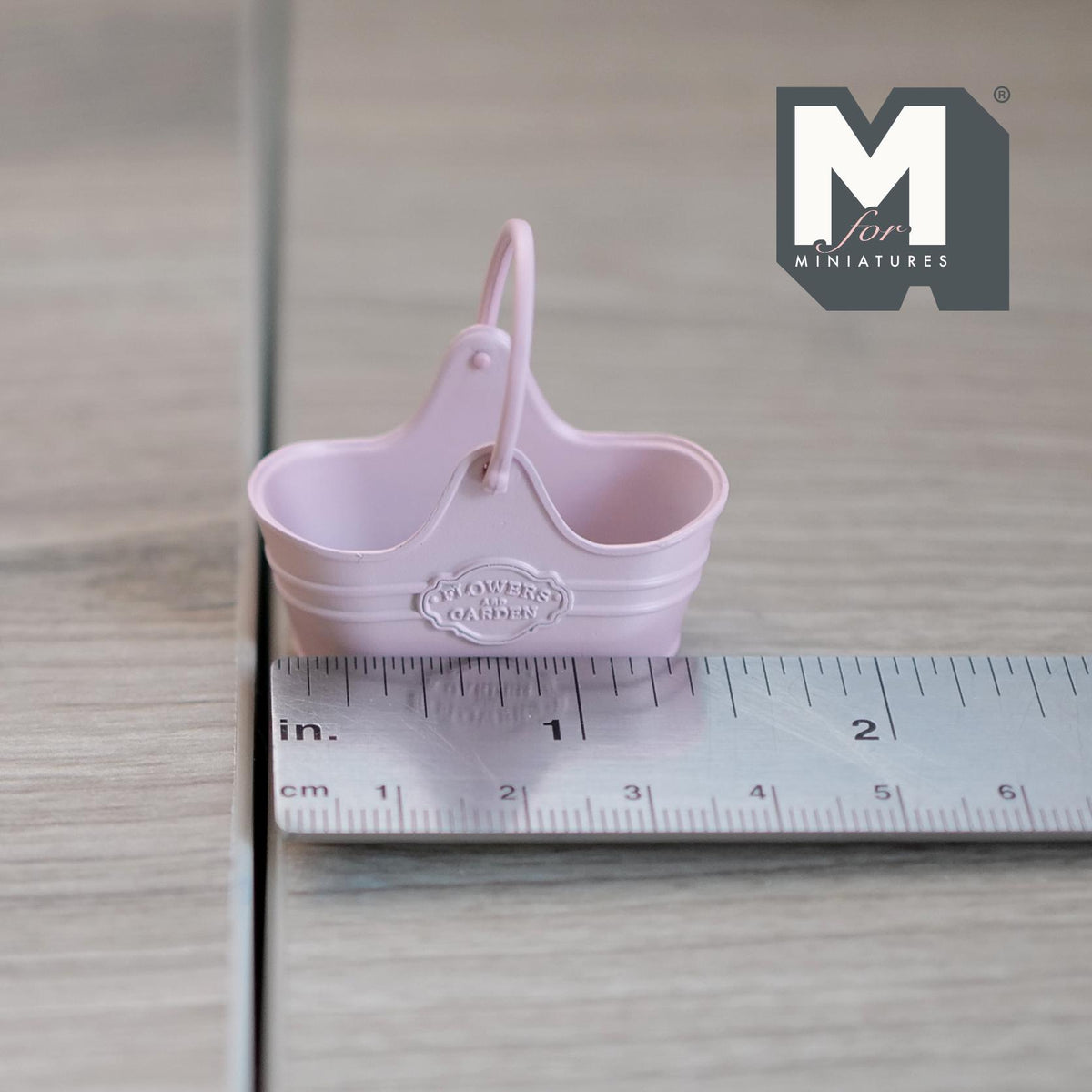 1:12 Scale Miniature Metal Flower Basket with Arched Handle, 1-5/8 inch long, DIY Dollhouse Supply (pink)