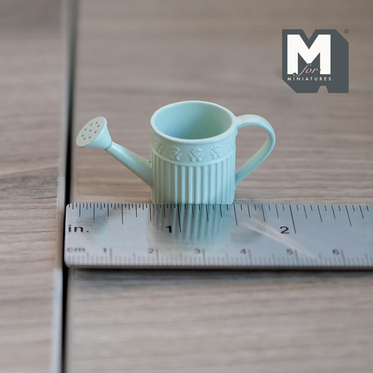 1:12 Scale Miniature Metal Round Watering Can, Ribbed Body, 13/16 inch tall, DIY Dollhouse Supply (light green)