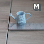 1:12 Scale Miniature Metal Slanted Watering Can, Rustic Label, 15/16 inch tall, DIY Dollhouse Supply (light blue)