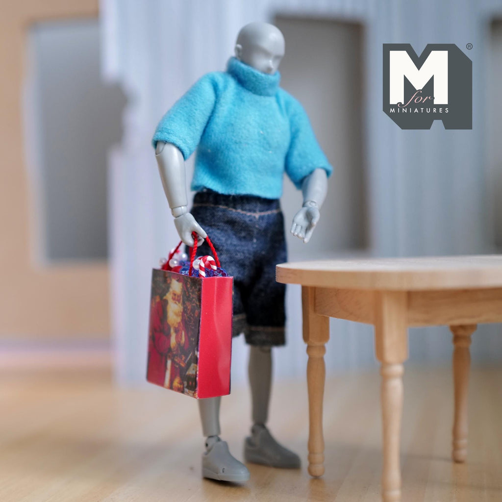 1:12 Scale Miniature Christmas Gift Bag with Rope Handles, 1-7/16 inch tall, DIY Dollhouse Supply