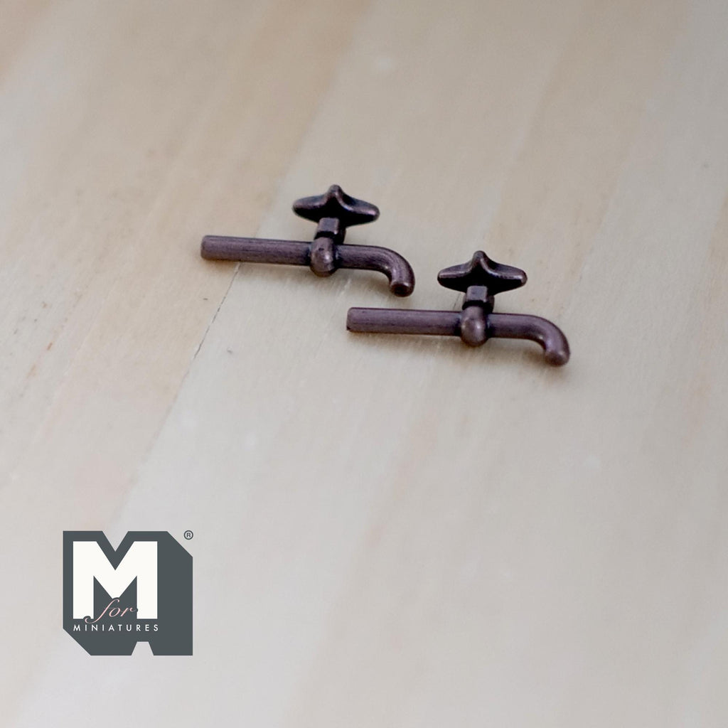 1:12 Scale Miniature Garden Tap Spigot, Wall Mount, Set of 2, 1/2 x 3/8 inch, DIY Dollhouse Supply (bronze)