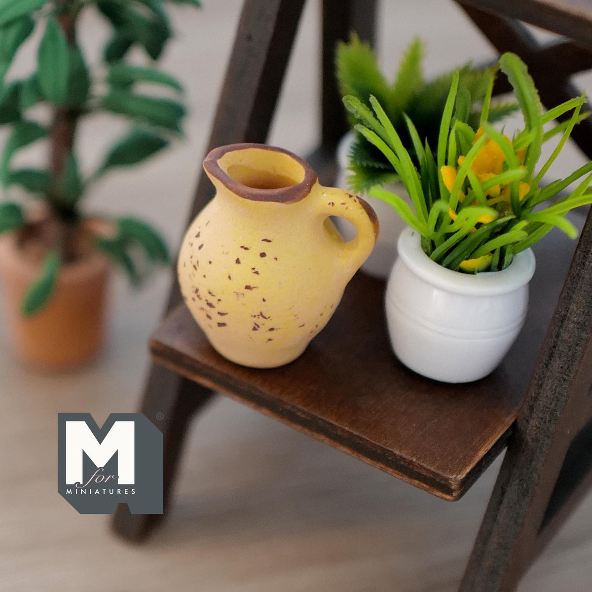 1:12 Scale Miniature Clay Watering Jug with Handle and Spout, 1-3/16 inch tall, DIY Dollhouse Supply (pale yellow)